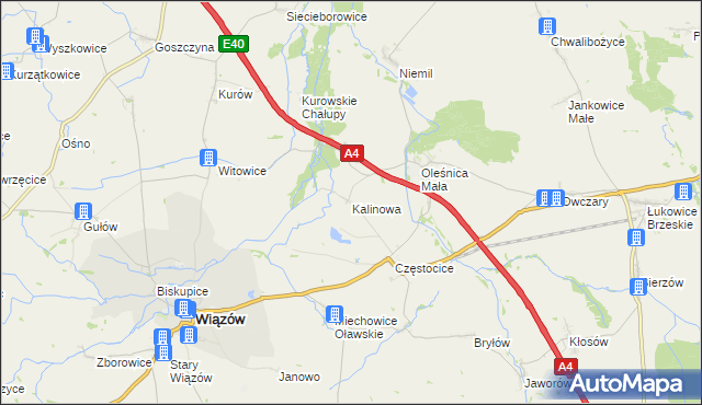 mapa Kalinowa gmina Wiązów, Kalinowa gmina Wiązów na mapie Targeo