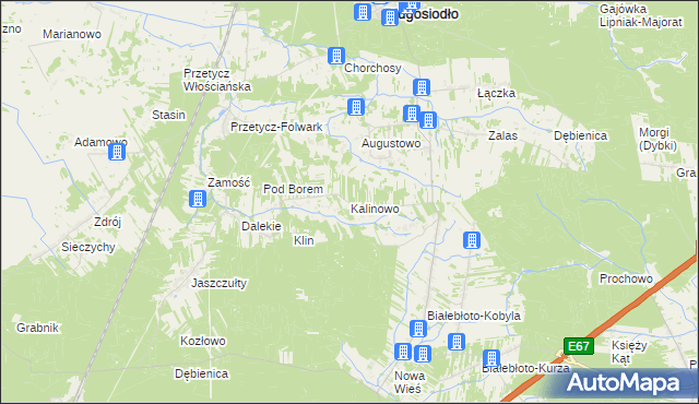 mapa Kalinowo gmina Długosiodło, Kalinowo gmina Długosiodło na mapie Targeo