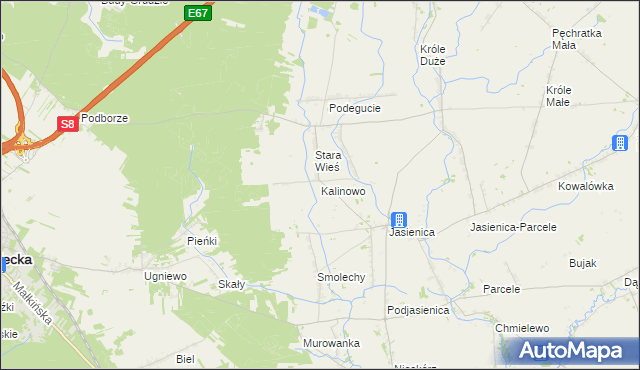 mapa Kalinowo gmina Ostrów Mazowiecka, Kalinowo gmina Ostrów Mazowiecka na mapie Targeo
