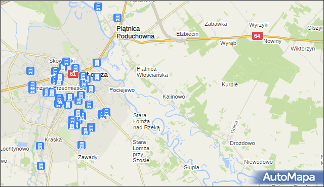 mapa Kalinowo gmina Piątnica, Kalinowo gmina Piątnica na mapie Targeo