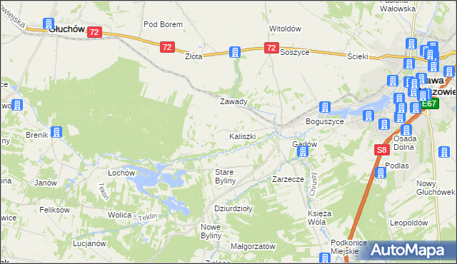 mapa Kaliszki gmina Rawa Mazowiecka, Kaliszki gmina Rawa Mazowiecka na mapie Targeo