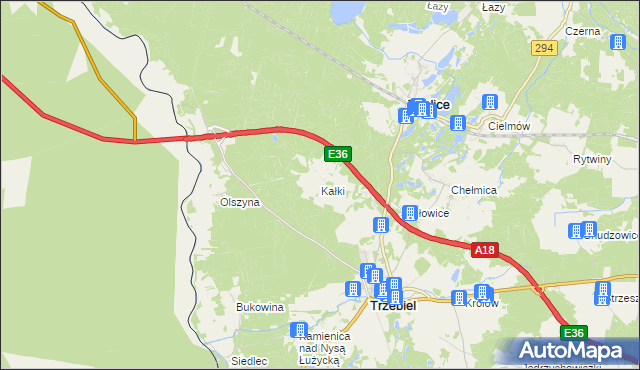 mapa Kałki gmina Trzebiel, Kałki gmina Trzebiel na mapie Targeo