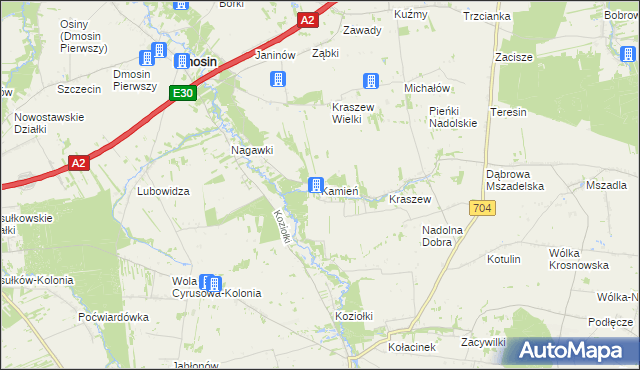 mapa Kamień gmina Dmosin, Kamień gmina Dmosin na mapie Targeo