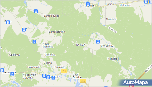 mapa Kamień gmina Stary Brus, Kamień gmina Stary Brus na mapie Targeo