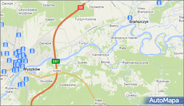 mapa Kamieńczyk gmina Wyszków, Kamieńczyk gmina Wyszków na mapie Targeo