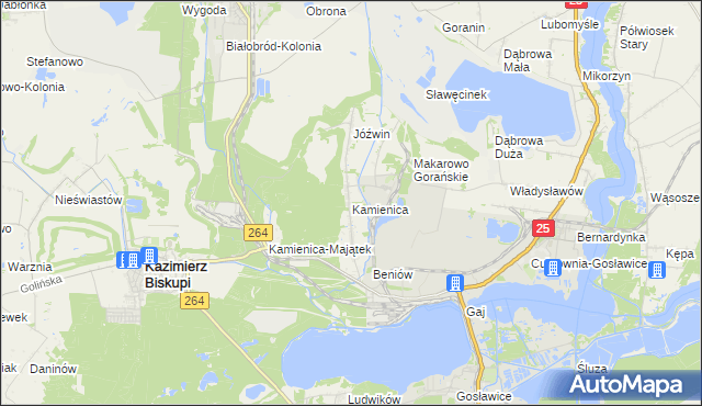 mapa Kamienica gmina Kazimierz Biskupi, Kamienica gmina Kazimierz Biskupi na mapie Targeo