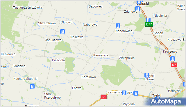 mapa Kamienica gmina Załuski, Kamienica gmina Załuski na mapie Targeo