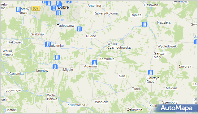 mapa Kamionka gmina Jakubów, Kamionka gmina Jakubów na mapie Targeo