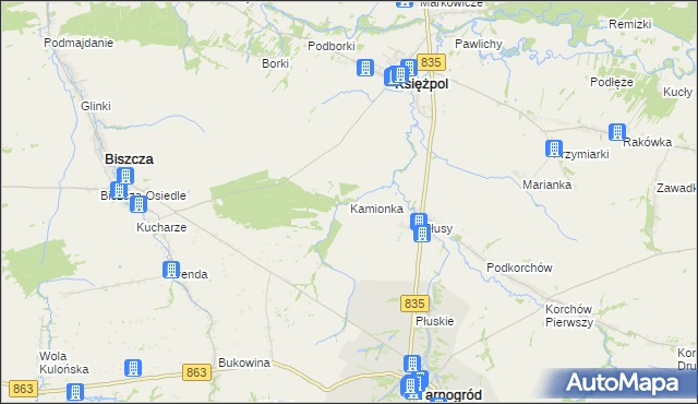 mapa Kamionka gmina Księżpol, Kamionka gmina Księżpol na mapie Targeo