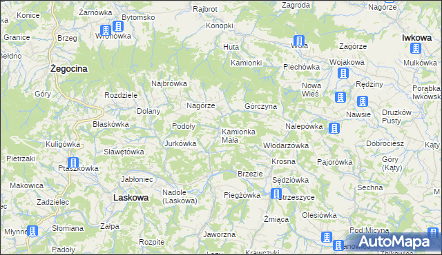 mapa Kamionka Mała gmina Laskowa, Kamionka Mała gmina Laskowa na mapie Targeo