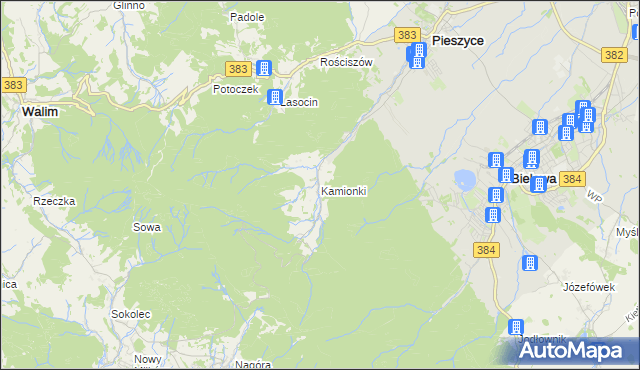mapa Kamionki gmina Pieszyce, Kamionki gmina Pieszyce na mapie Targeo