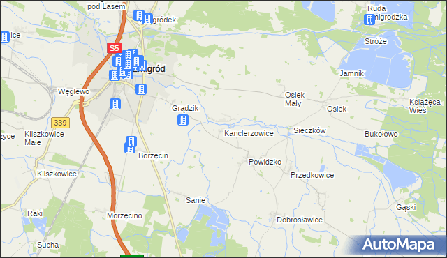 mapa Kanclerzowice, Kanclerzowice na mapie Targeo