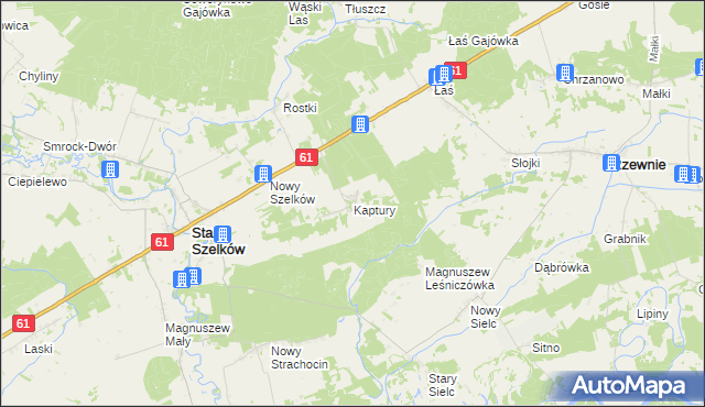 mapa Kaptury gmina Szelków, Kaptury gmina Szelków na mapie Targeo