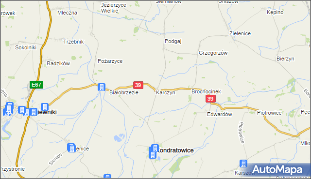 mapa Karczyn gmina Kondratowice, Karczyn gmina Kondratowice na mapie Targeo