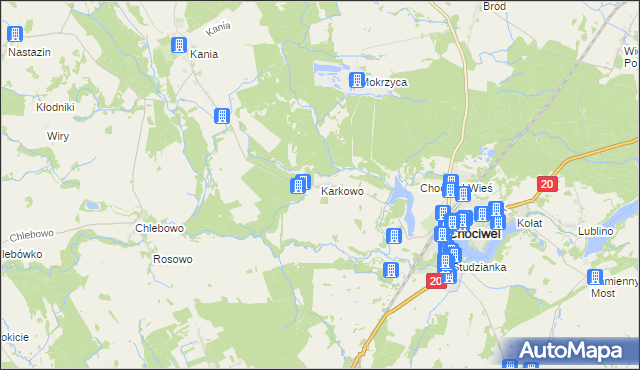 mapa Karkowo gmina Chociwel, Karkowo gmina Chociwel na mapie Targeo
