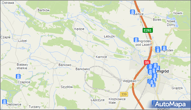 mapa Karnice gmina Żmigród, Karnice gmina Żmigród na mapie Targeo