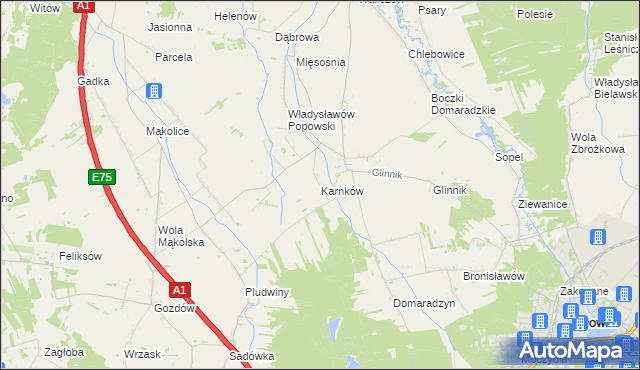 mapa Karnków gmina Głowno, Karnków gmina Głowno na mapie Targeo