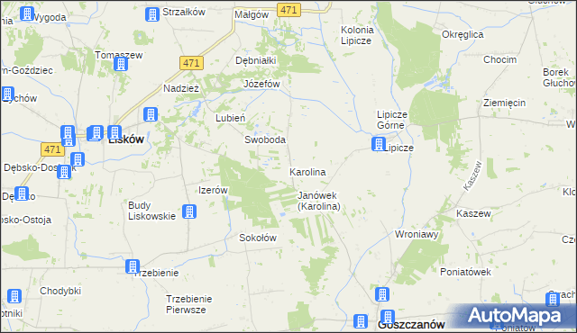 mapa Karolina gmina Goszczanów, Karolina gmina Goszczanów na mapie Targeo