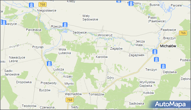 mapa Karolów gmina Michałów, Karolów gmina Michałów na mapie Targeo