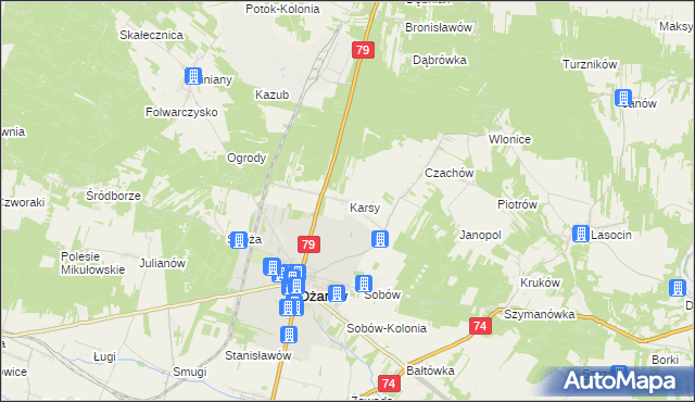 mapa Karsy gmina Ożarów, Karsy gmina Ożarów na mapie Targeo