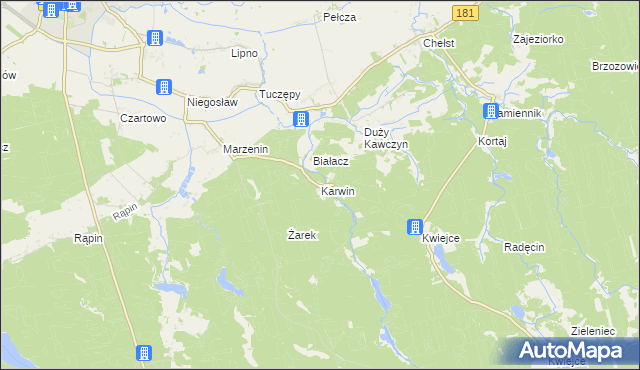 mapa Karwin gmina Drezdenko, Karwin gmina Drezdenko na mapie Targeo