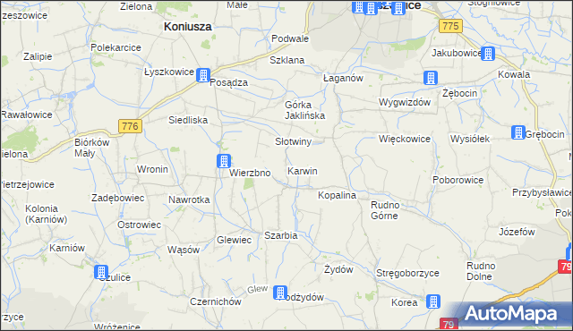 mapa Karwin gmina Koniusza, Karwin gmina Koniusza na mapie Targeo