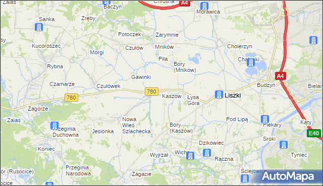 mapa Kaszów gmina Liszki, Kaszów gmina Liszki na mapie Targeo
