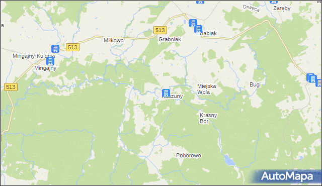 mapa Kaszuny, Kaszuny na mapie Targeo