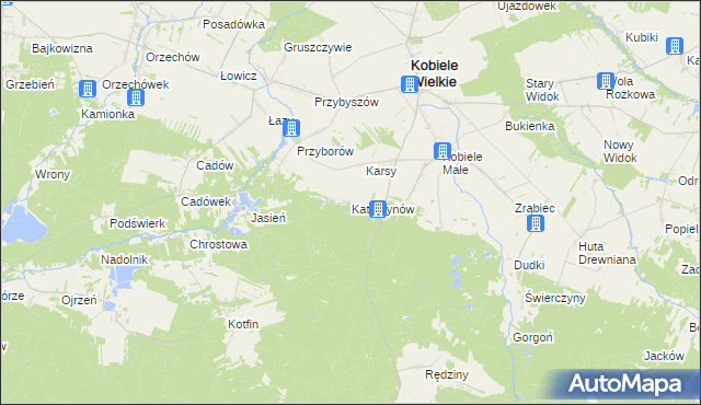 mapa Katarzynów gmina Kobiele Wielkie, Katarzynów gmina Kobiele Wielkie na mapie Targeo