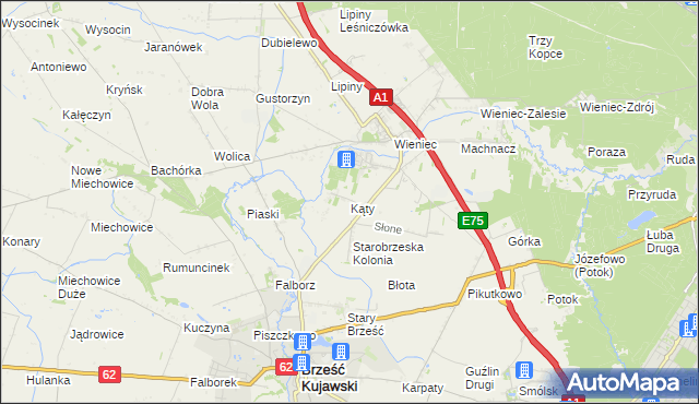 mapa Kąty gmina Brześć Kujawski, Kąty gmina Brześć Kujawski na mapie Targeo