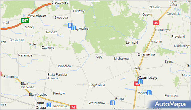 mapa Kąty gmina Czarnożyły, Kąty gmina Czarnożyły na mapie Targeo