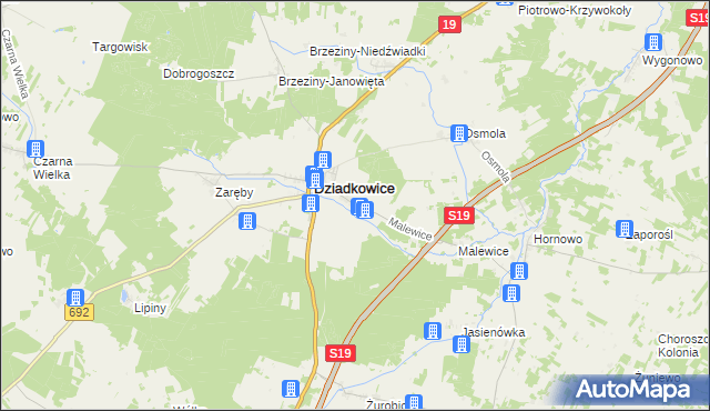 mapa Kąty gmina Dziadkowice, Kąty gmina Dziadkowice na mapie Targeo