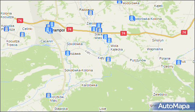 mapa Kąty gmina Frampol, Kąty gmina Frampol na mapie Targeo