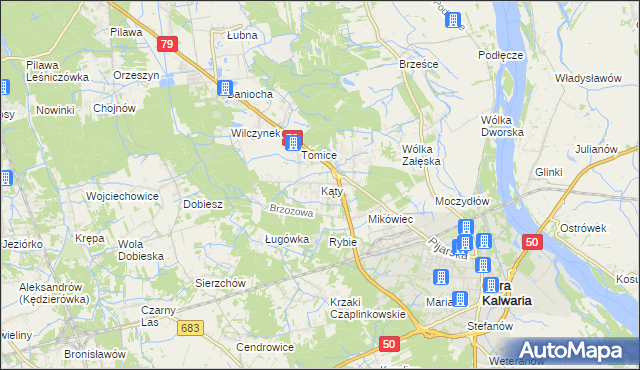 mapa Kąty gmina Góra Kalwaria, Kąty gmina Góra Kalwaria na mapie Targeo