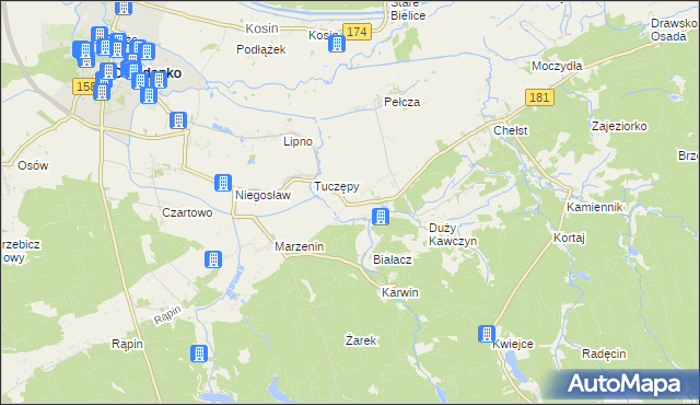 mapa Kawczyn gmina Drawsko, Kawczyn gmina Drawsko na mapie Targeo