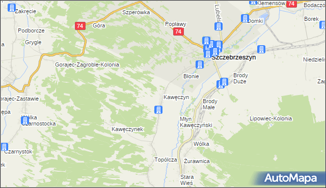 mapa Kawęczyn gmina Szczebrzeszyn, Kawęczyn gmina Szczebrzeszyn na mapie Targeo