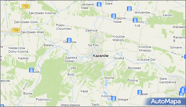 mapa Kazanów powiat zwoleński, Kazanów powiat zwoleński na mapie Targeo