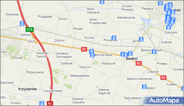 mapa Kazimierówka gmina Bedlno, Kazimierówka gmina Bedlno na mapie Targeo