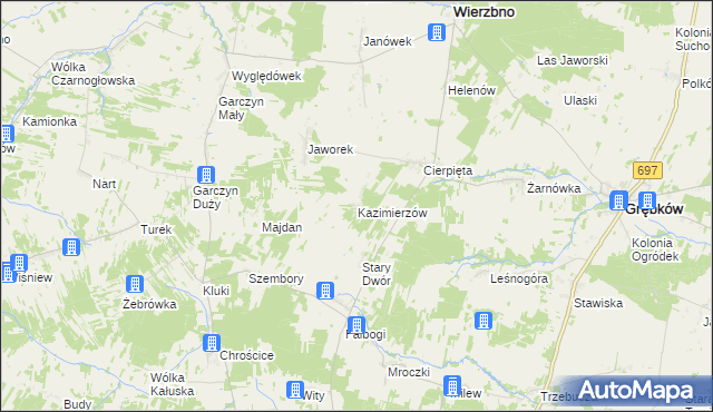 mapa Kazimierzów gmina Wierzbno, Kazimierzów gmina Wierzbno na mapie Targeo