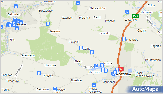 mapa Kaziny, Kaziny na mapie Targeo
