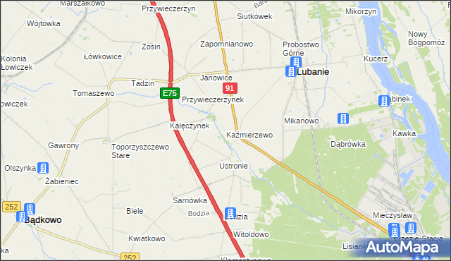 mapa Kaźmierzewo gmina Lubanie, Kaźmierzewo gmina Lubanie na mapie Targeo
