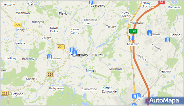 mapa Kczewo gmina Przodkowo, Kczewo gmina Przodkowo na mapie Targeo