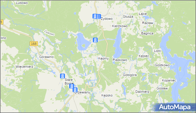 mapa Kępiny gmina Polanów, Kępiny gmina Polanów na mapie Targeo