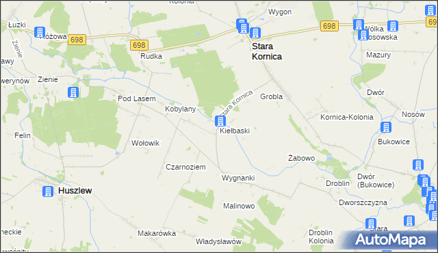 mapa Kiełbaski, Kiełbaski na mapie Targeo