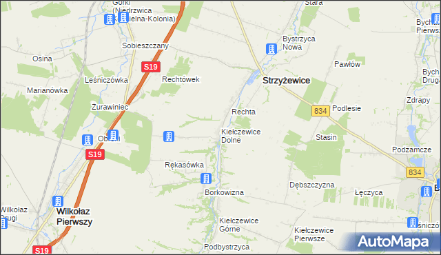 mapa Kiełczewice Dolne, Kiełczewice Dolne na mapie Targeo