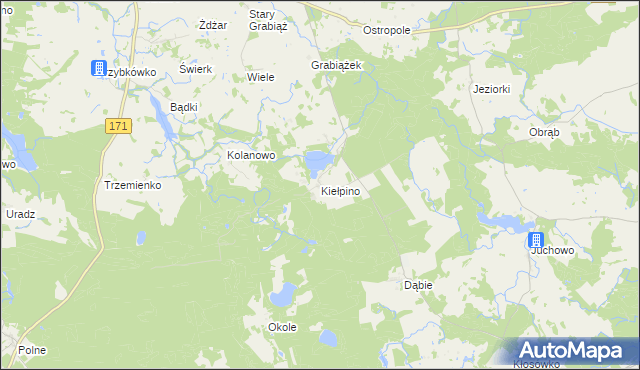 mapa Kiełpino gmina Borne Sulinowo, Kiełpino gmina Borne Sulinowo na mapie Targeo