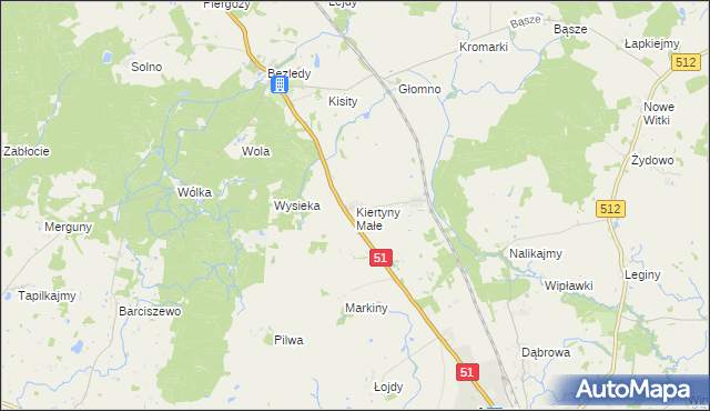 mapa Kiertyny Małe, Kiertyny Małe na mapie Targeo