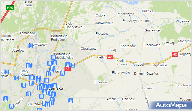 mapa Kietlin gmina Radomsko, Kietlin gmina Radomsko na mapie Targeo