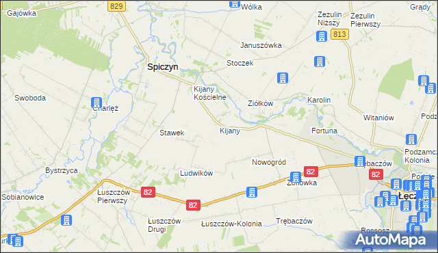mapa Kijany gmina Spiczyn, Kijany gmina Spiczyn na mapie Targeo