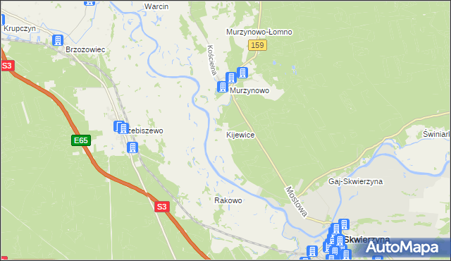 mapa Kijewice gmina Skwierzyna, Kijewice gmina Skwierzyna na mapie Targeo